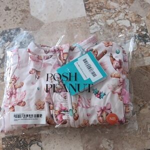 NWT Posh Peanut Pink Baby Outfit with Cookie Design Ruffle Back